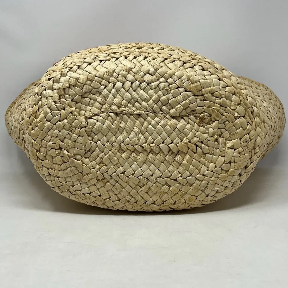 Straw Tote Bag Womens Large Raffia Hello Embroidery Pom Pom Tassel Beach Resort‎